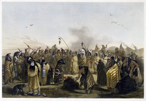 Danza del cuero cabelludo de los Minitarres, 1843-1844 de Karl Bodmer